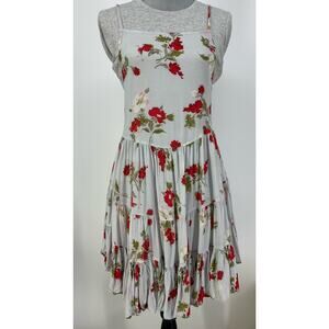 Intimately Free People Gray Red Circle of Flowers Floral Tiered Dress Size XS